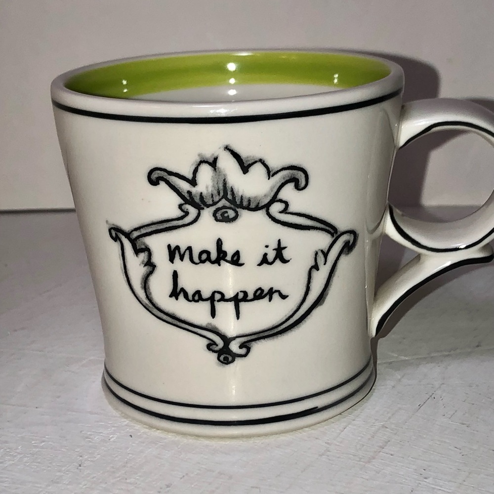 Molly Hatch Anthropologie Ceramic Mug with Lime Green Interior - Make It Happen
